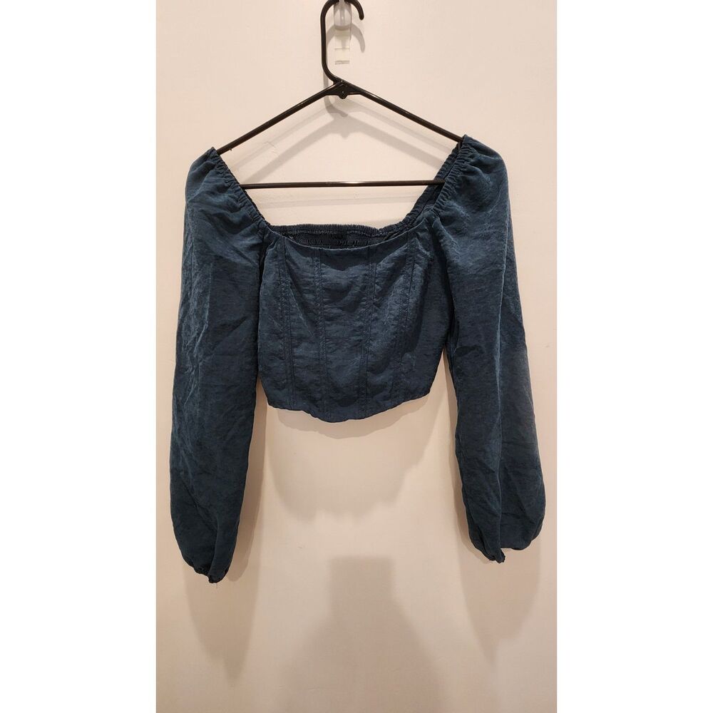 Kirious Los Angeles Teal Faux Suede Long Sleeve Corset Crop Top